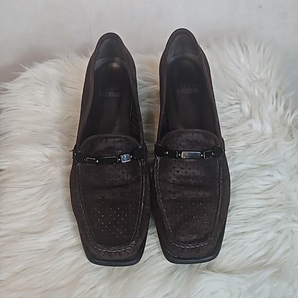 Stuart Weitzman Brown Suede Loafers Women's Size 7 M Slip On Shoes 1.5” Low Heel